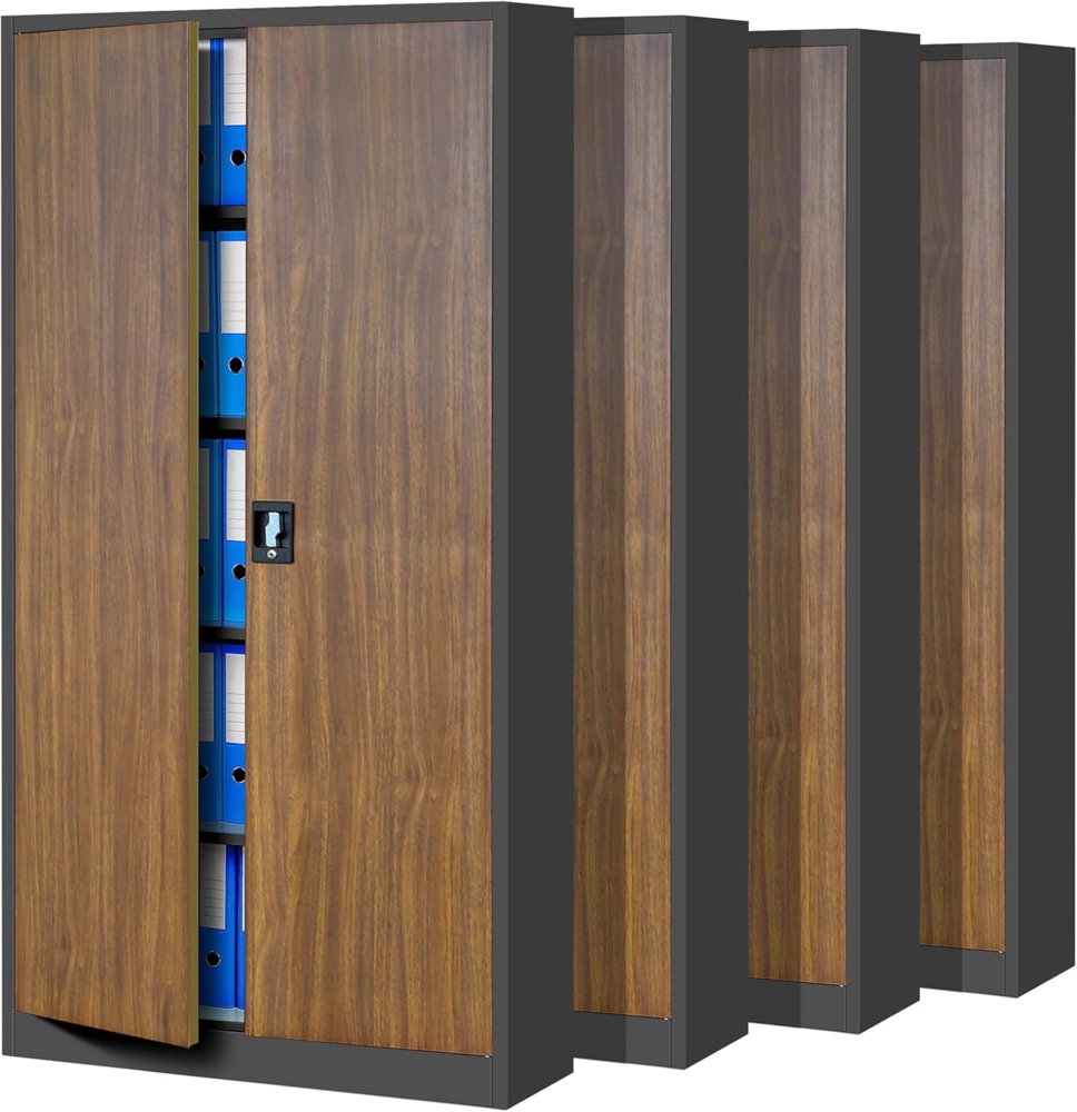 Jan Nowak 4er Set Aktenschrank C001 Metallschrank Stahlschrank Werkzeugschrank Büroschrank Lagerschrank Universalschrank Pulverbeschichtung Flügeltüren 185 x 90 x 40 cm (anthrazit/holzoptik) Bild 1