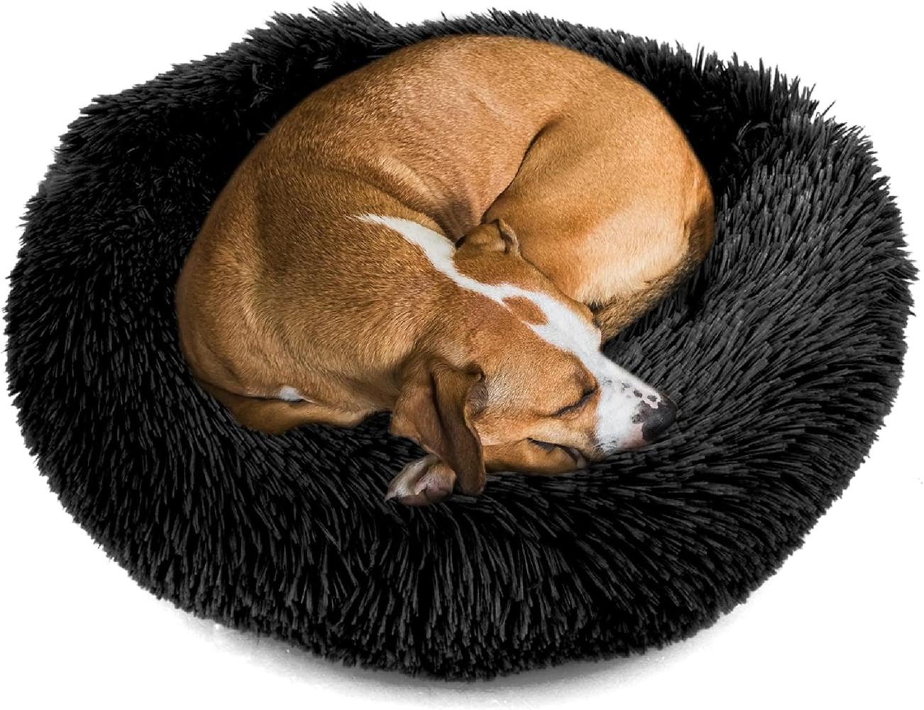 wuuhoo® Hundebett Fluffy 70cm Donut für mittelgroße Hunde - weiches Haustierbett, waschbares Hundekörbchen für Hund oder Katze, flauschiger Hundekorb schwarz Bild 1