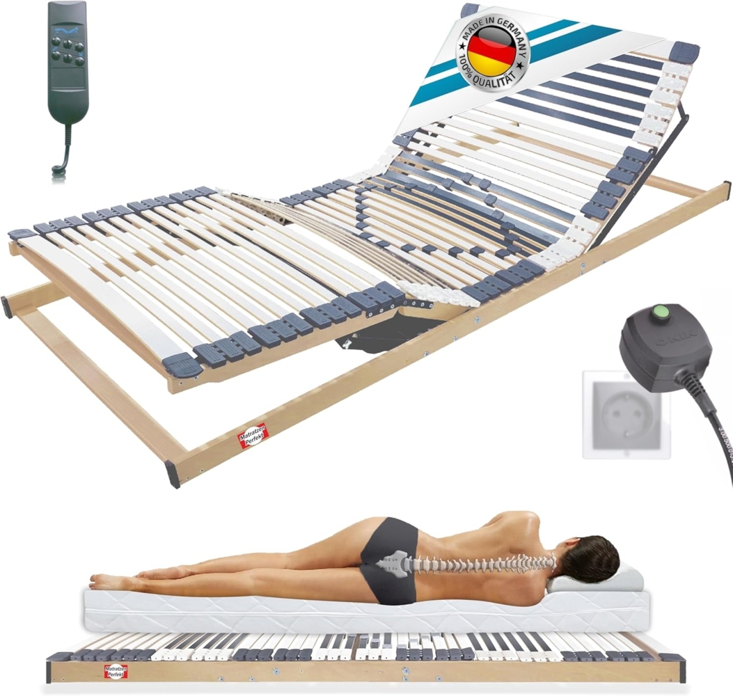 Matratzen Perfekt 7-Zonen Motor-Lattenrost mit 5-facher Härtegrad-Regulierung und 44 Federleisten, elektrisch verstellbar und orthopädisch mit elektrischen Motor-Rahmen (90x200 cm) Bild 1