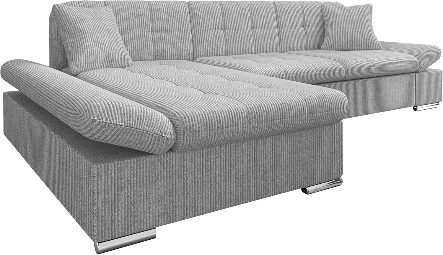 'Malwi' Ecksofa Cord, Grau, 76 x 161 x 278 cm, Links Bild 1