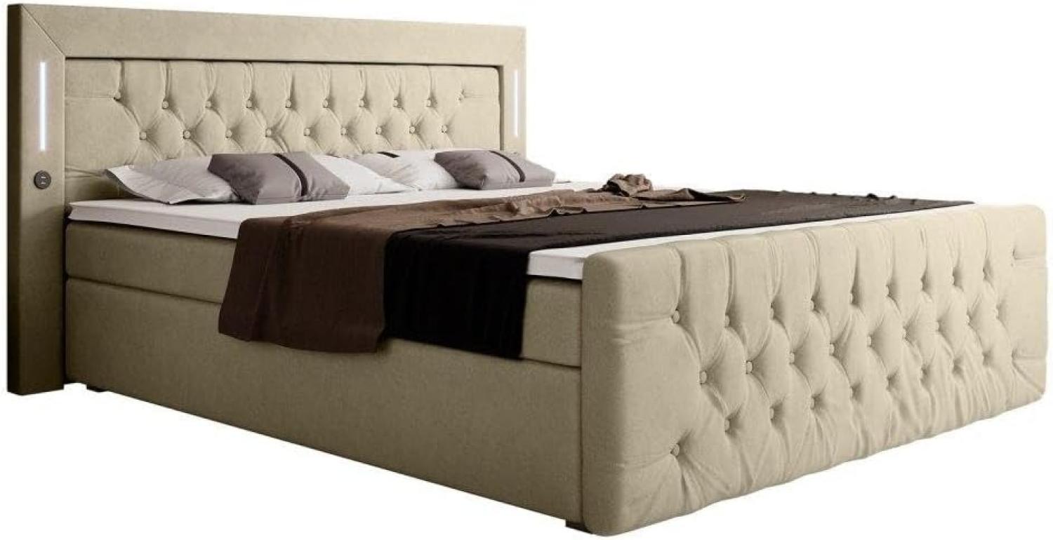 Boxspringbett Elegance mit LED, USB und Stauraum 200x200 Beige H3 Bild 1