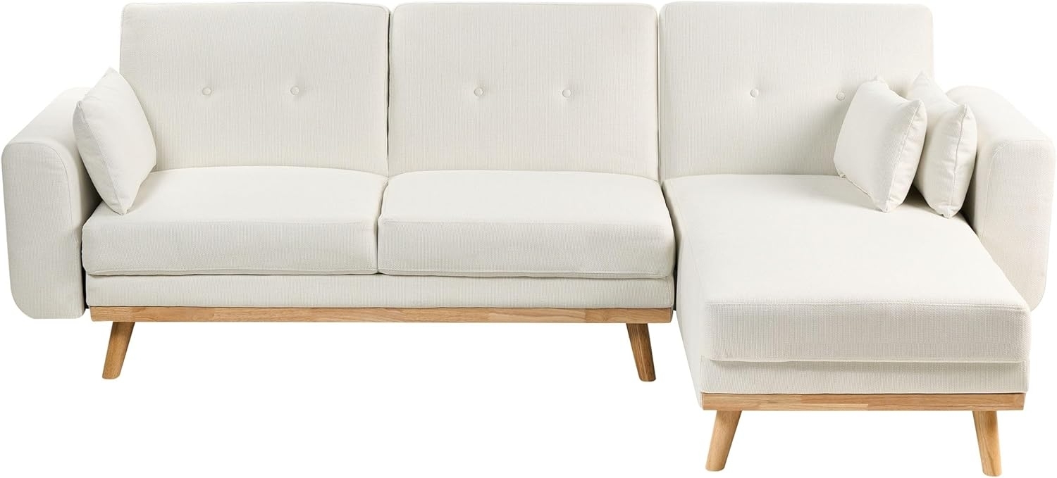 Eckschlafsofa 3-Sitzer KAARINA Stoff Weiß linksseitig Bild 1