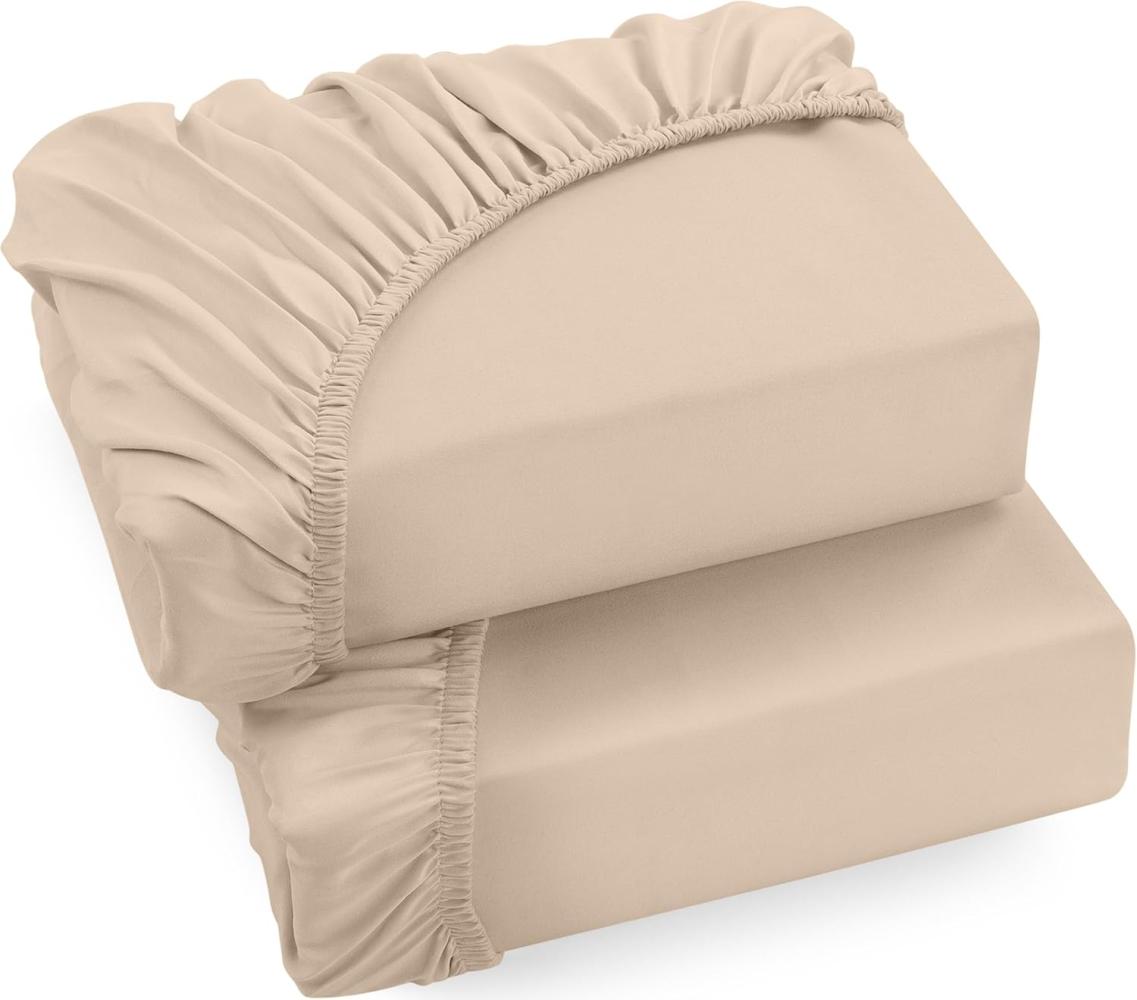 Utopia Bedding - 2er Set Spannbettlaken 90x200cm - Beige - Gebürstete Mikrofaser Spannbetttuch - 35 cm Tiefe Tasche Bild 1