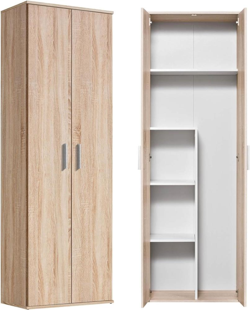 mokebo® Besenschrank 60CM Breite mit Staubsaugerfach 'Der Lange' moderner Mehrzweckschrank in Sonoma Eiche aus Holz, Schrank & Putzschrank | 60x180x34 (B/H/T in cm) | Braun Bild 1