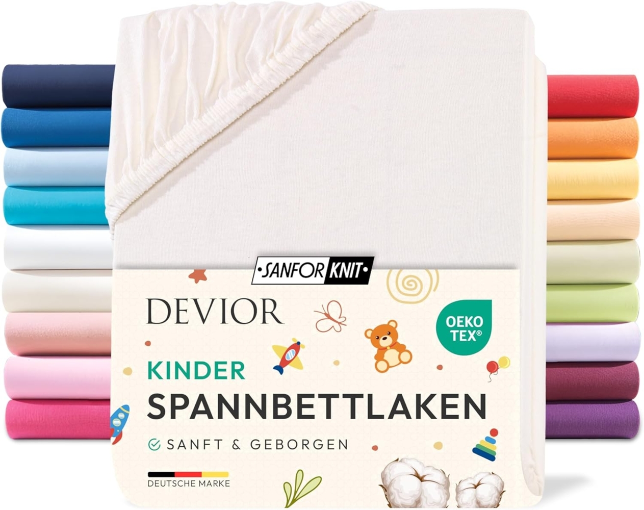 Devior Spannbettlaken Kinder Spannbetttuch 60x120 - 70x140 cm Bettlaken Tuch 100% Baumwolle, Jersey, Gummizug: Rundumgummizug, Matratzen Bezug bis 12cm Matratzenhöhe Bild 1