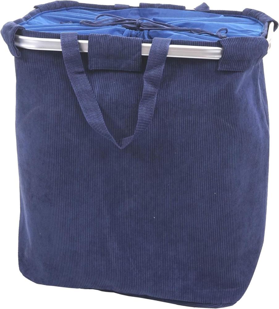 Wäschesammler HWC-C34, Laundry Wäschekorb Wäschebehälter mit Kordelzug, 2 Fächer Henkel 54x52x32cm 89l ~ cord blau Bild 1