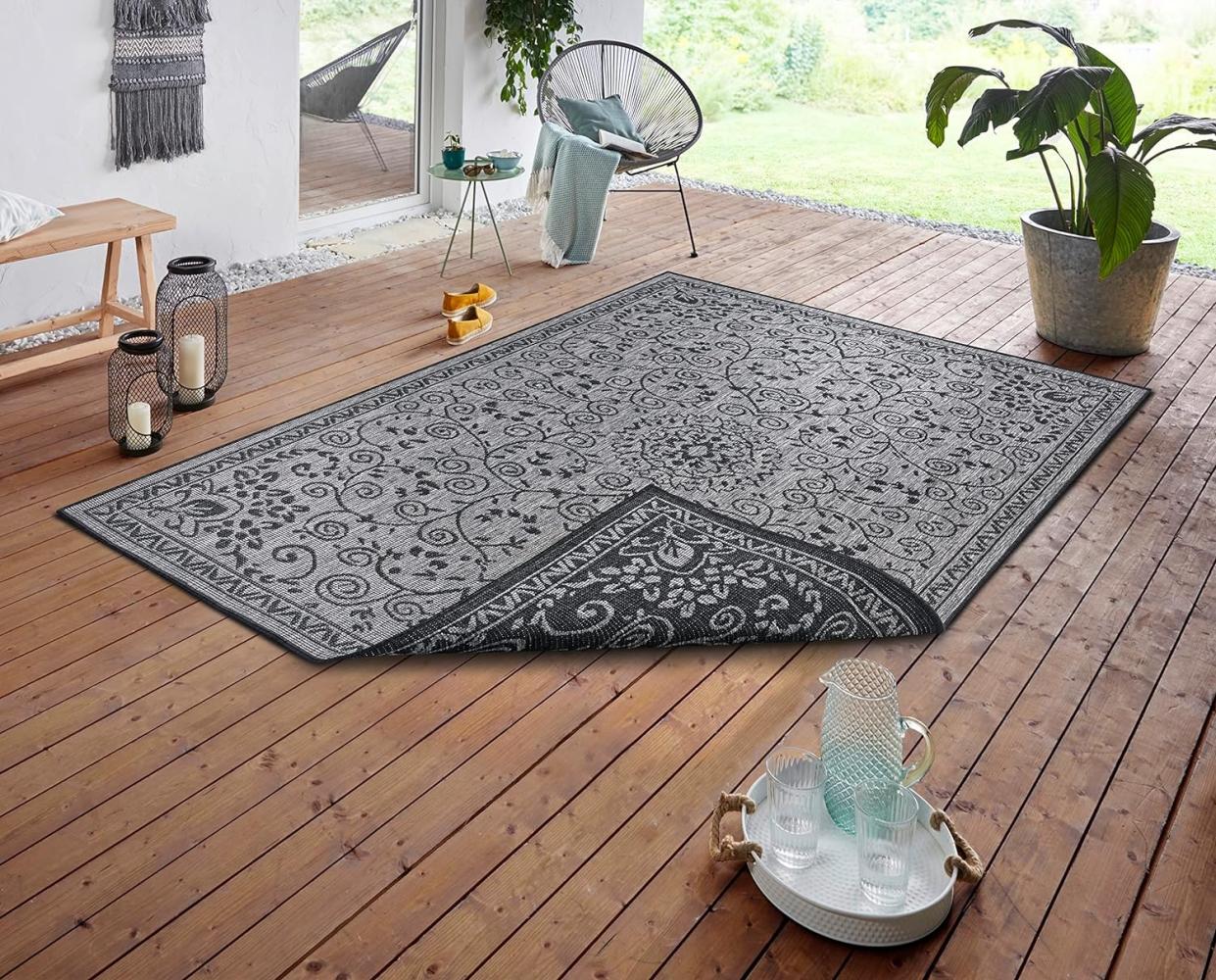 NORTHRUGS In- und Outdoor Teppich Leyte 120x170cm - Wendeteppich Wetterfest Orientalisches Vintage Design Läufer für Balkon Terrasse Garten Wintergarten Wohnzimmerteppich Wasserfest in Night Silver Bild 1