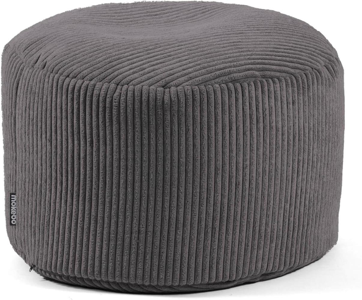 mokebo® Pouf, Hocker o. Sitzhocker aus Cord 30x50 cm 'Der Faule Lenz', Bodenkissen rund anthrazit, Fußhocker, Indoor Sitzkissen Stoff, Puff, Sitzpouf drinnen, kuschelig & weich, mit EPS-Perlen Füllung Bild 1