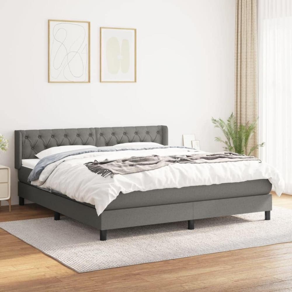 vidaXL Boxspringbett mit Matratze Dunkelgrau 160x200 cm Stoff, Härtegrad: H2 [3129962] Bild 1