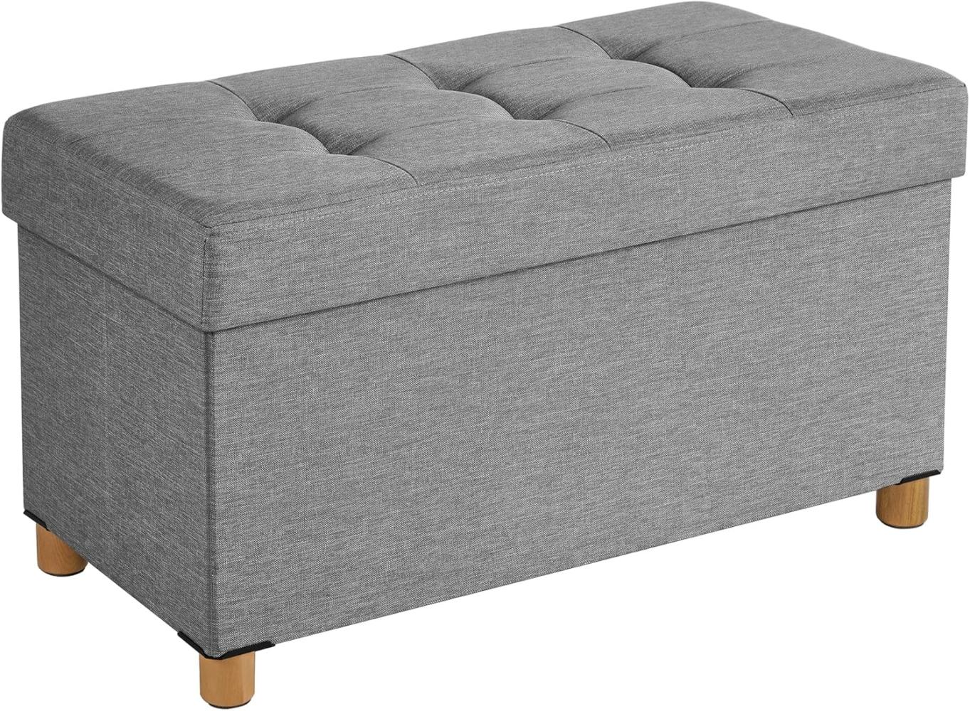 Sitztruhe, faltbare Sitzbank, Sitzhocker mit Stauraum und Deckel, Füße aus Massivholz, platzsparend, 65 L, bis 300 kg belastbar, 76 x 38 x 40 cm, für Schlafzimmer, Flur, Hellgrau LSF16GYX Bild 1