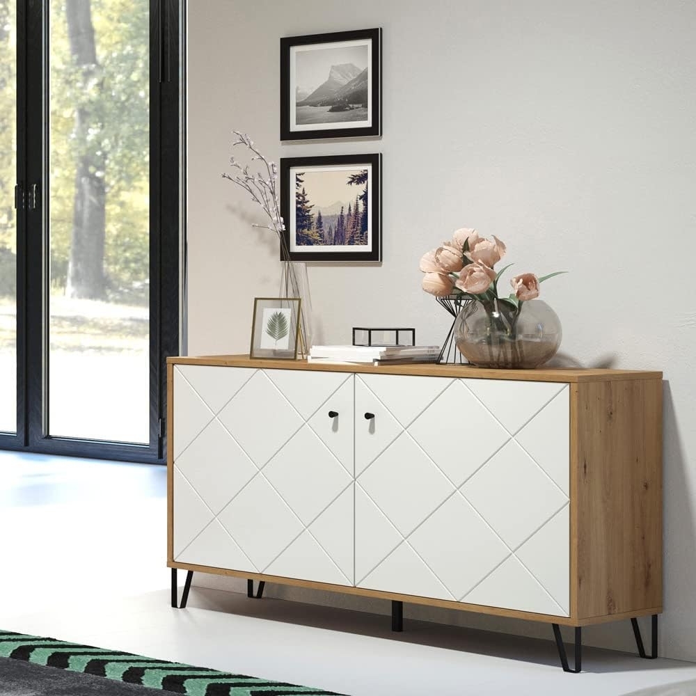 Sideboard Wohnzimmer modern TORINO-19 in Artisan Eiche Nb. mit weiß matt, B/H/T: ca. 123/76/40 cm Bild 1