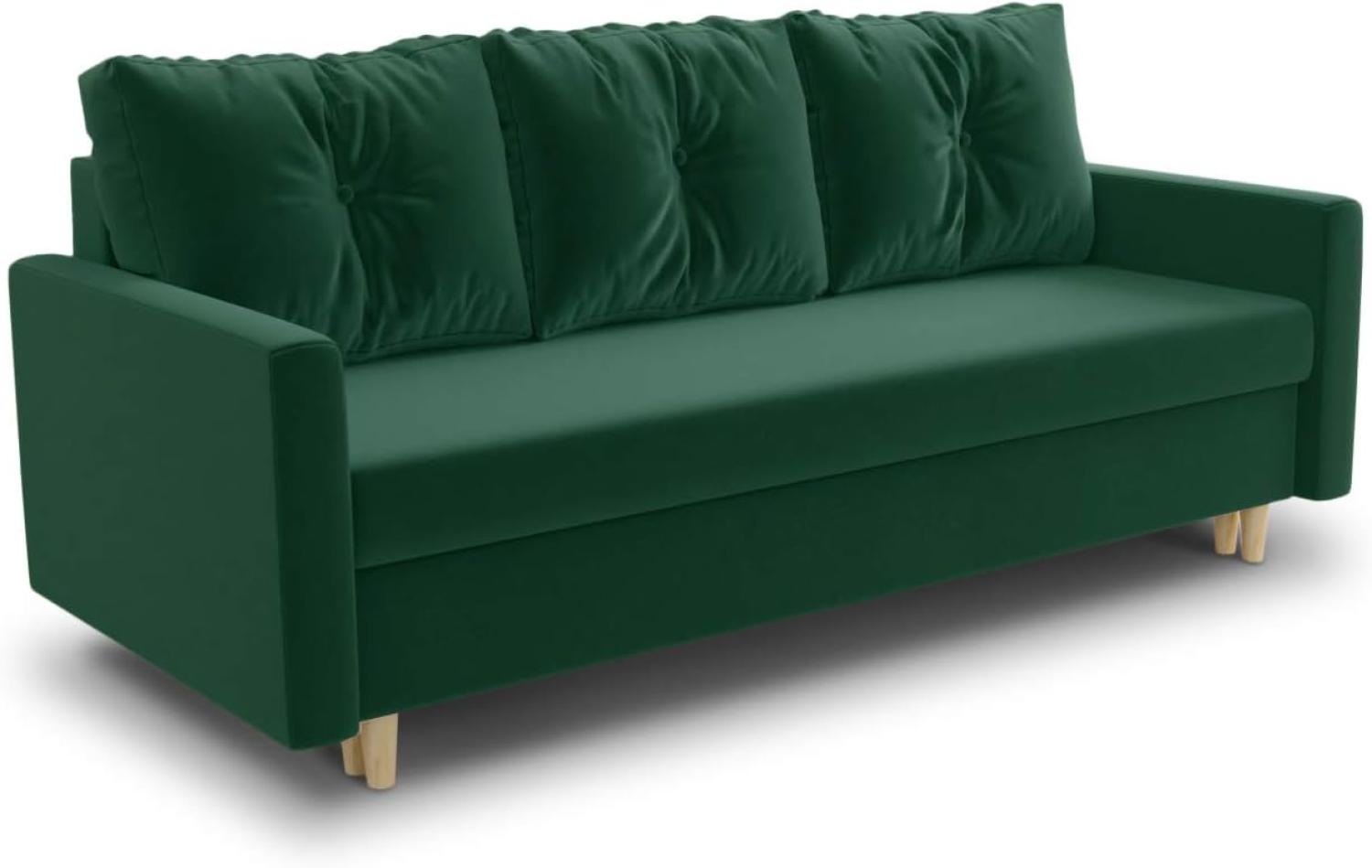 Schlafsofa Rico - Couch mit Schlaffunktion Sofa mit Bettkasten Bettfunktion Bettsofa Skandinavisch Polstergarnitur Bonell-Ferderkern Velours (Grün (Kronos 19)) Bild 1