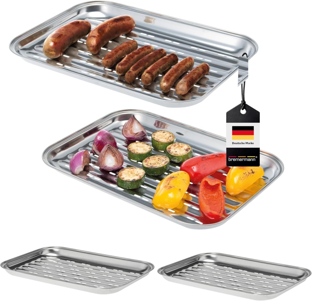 Bremermann Grillschale 4er-Set, Edelstahl Grillpfanne, ca. 35 x 2,5 x 24,5 cm Bild 1