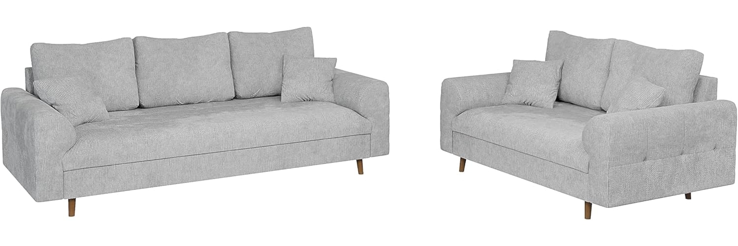 S-Style Möbel Polstergarnitur 3+2 Kristian mit Holzfüßen im skandinavischen Stil aus Chenille-Stoff, (1x 3-Sitzer-Sofa, 1x 2-Sitzer-Sofa), mit Wellenfederung Bild 1