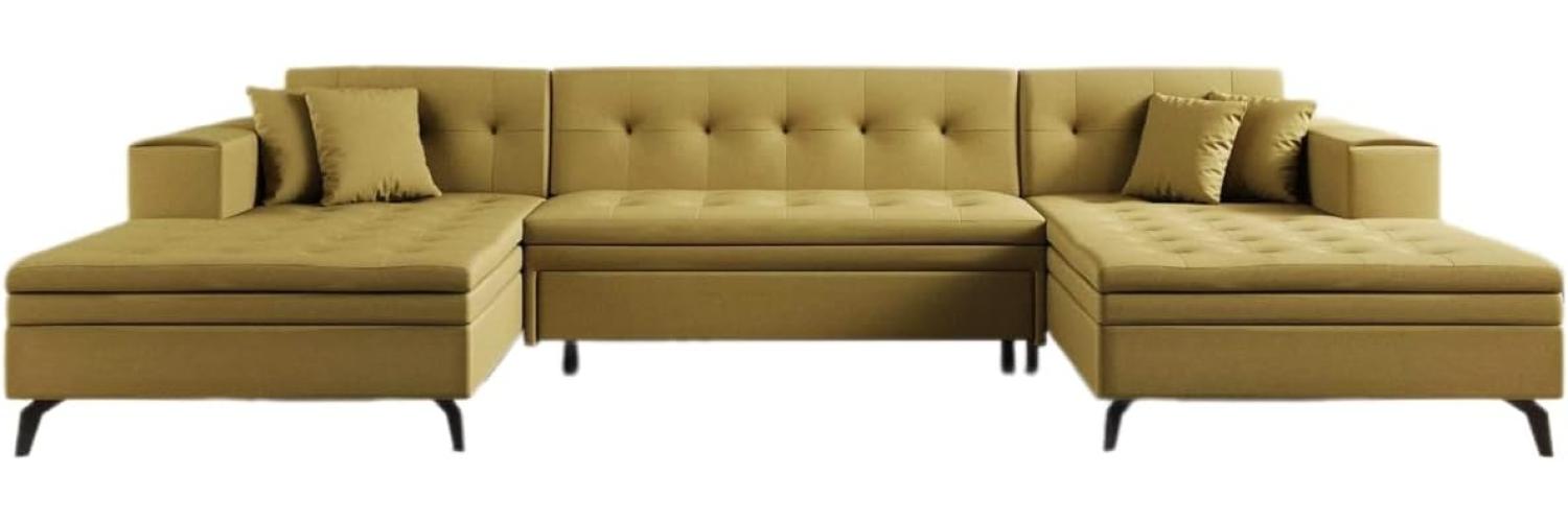 Designer Sofa Vivana mit Schlaffunktion Stoff Senf Bild 1