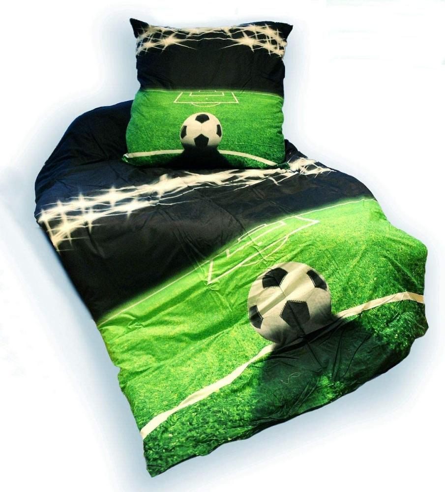 Fußball Bettwäsche ca. 135x200 cm + ca. 80x80 cm für absolute Fußballfans Farbe (grün schwarz) Bild 1