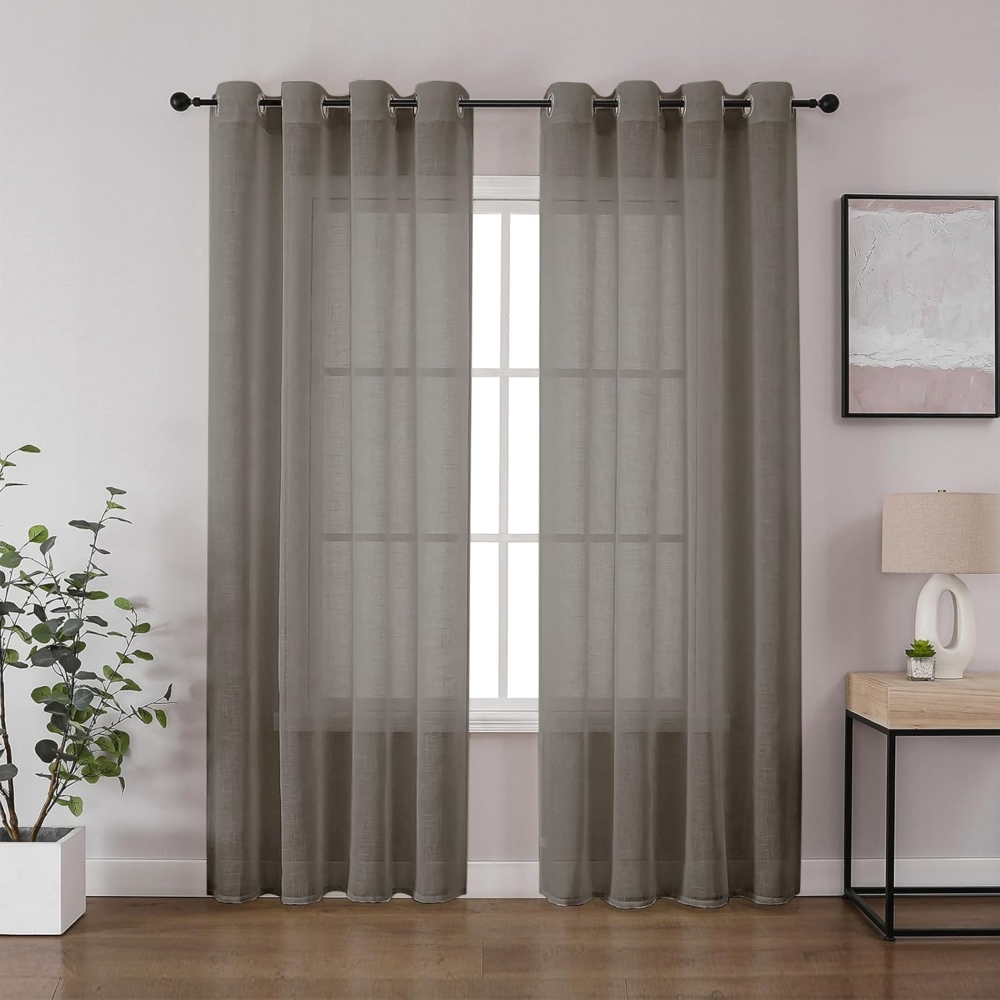 CUCRAF Leinenoptik Voile Vorhänge mit Ösen Gardine für Schlafzimmer Wohnzimmer, Leinenfarbe，2er Set Bild 1