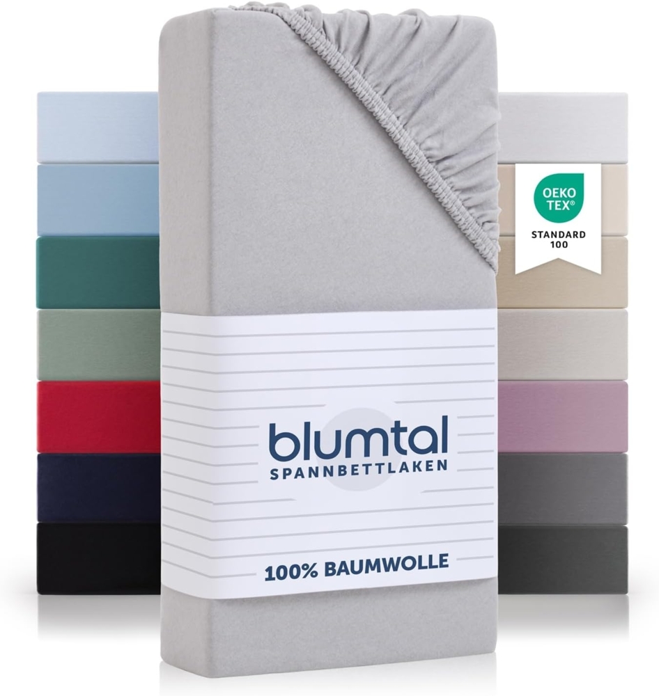 Blumtal® Baumwolle Spannbettlaken 150x200 cm Basics Jersey - Bettbezug 150x200 cm - Oeko-TEX zertifiziertes Spannbetttuch 150x200 cm - Matratzenbezug 150x200 cm -Bettbezug - Moonlight Grey - Grau Bild 1