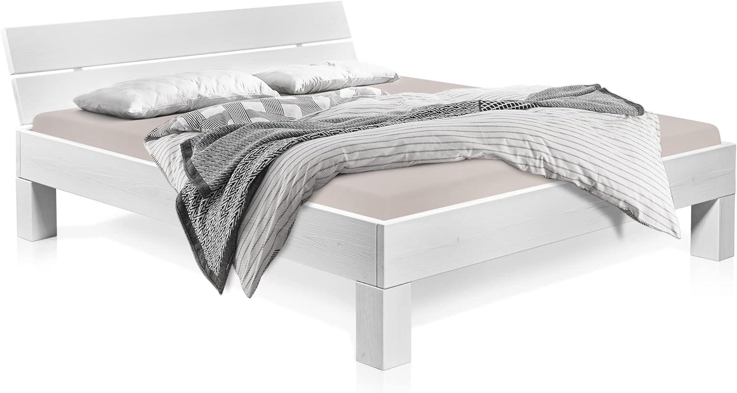 Möbel-Eins LUKY 4-Fuß-Bett mit Kopfteil, Material Massivholz, Fichte massiv weiss 120 x 220 cm Bild 1