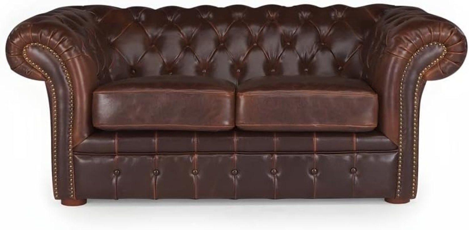 Chesterfield Ledersofa 2-Sitzer CLOTAIRE - Vintage Leder - Braun Bild 1