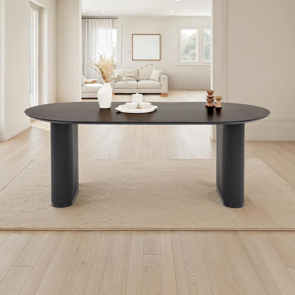 IDIMEX Esstisch DONOVAN, Küchentisch oval 200x100 Holzoptik moderns Lamellen-Design- schwarz Bild 1