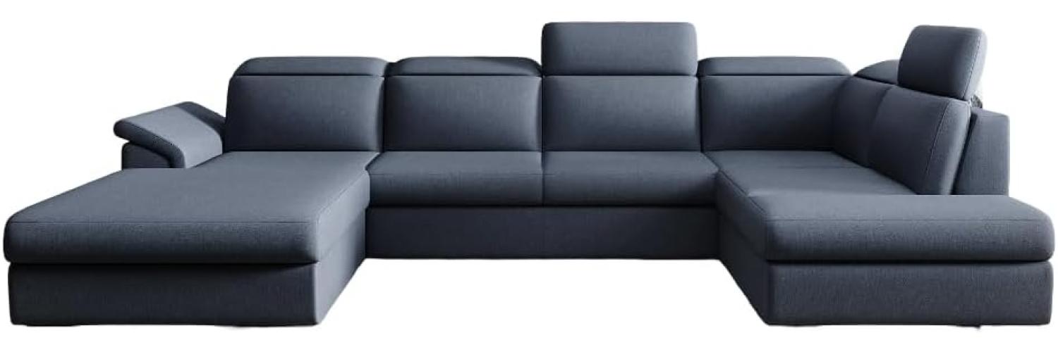 Designer Sofa Emiliano mit Schlaf- und Klappfunktion Stoff Blau Links Bild 1