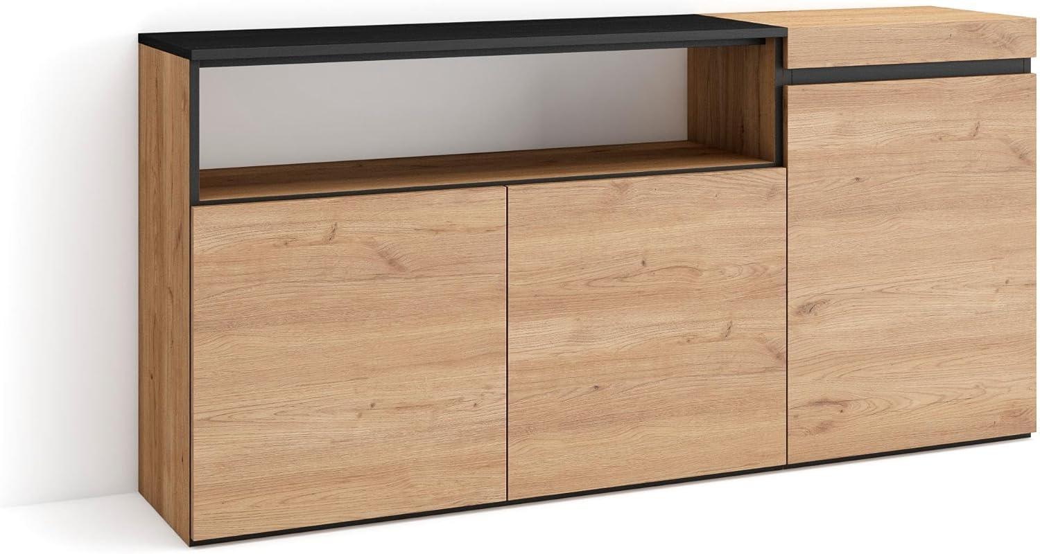 Skraut Home | Sideboard, Highboard | Kommode, Komodenschrank | 150x75x35cm | 3 Türen | Wohnzimmer, Küche | Moderner Stil | Eiche Schwarz Bild 1