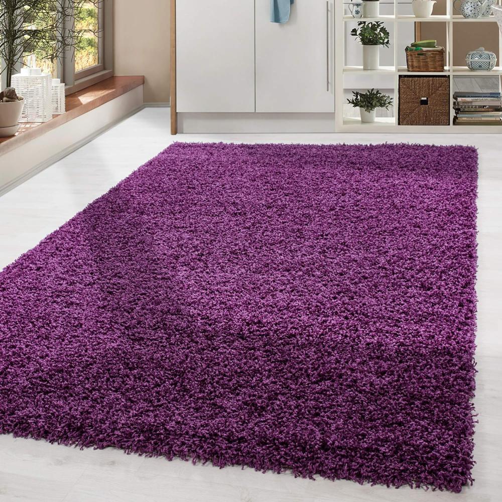 HomebyHome Hochflor Wohnzimmer Teppich 100x200 cm Einfarbig Lila Teppich Langflor Shaggy Modern Teppich für Schlafzimmer, Pflegeleicht Flauschig Weich Rechteckig Kleiner Teppich Bild 1