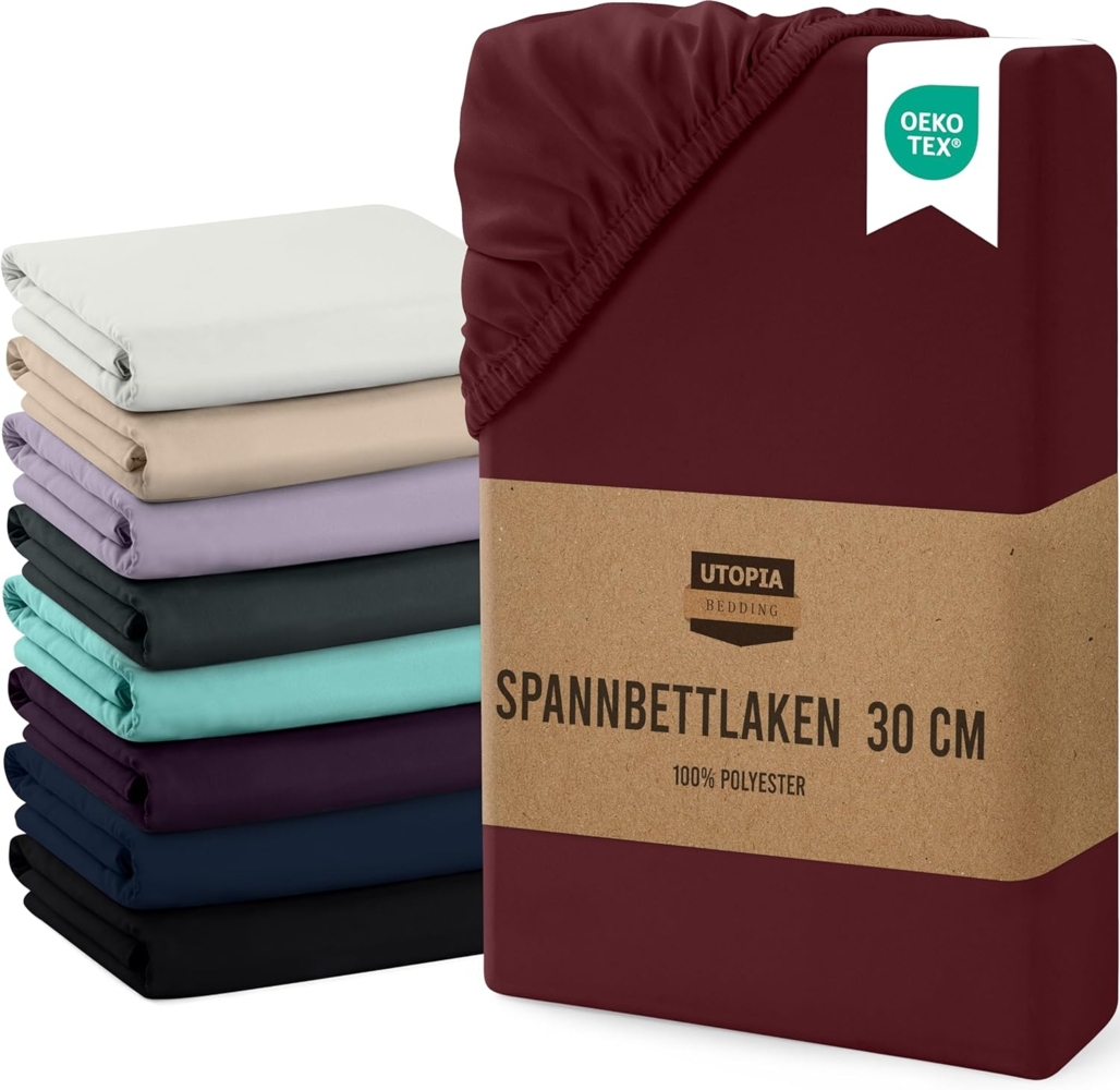 Utopia Bedding - Spannbettlaken 180x200 cm Bis 30 cm - Burgunderrot - Gebürstete Mikrofaser Spannbetttuch - Oeko Tex Standard 100 Bild 1
