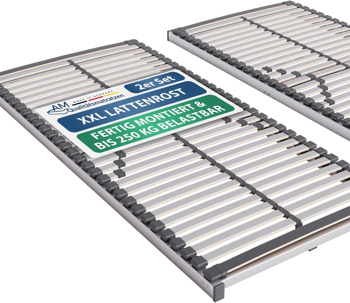 2x Stabiler Lattenrost 100x220 cm starr - bis 240 kg belastbar – XXL Lattenrost 100x220 cm Doppelpack - fertig montiert - 44 Leisten – Lattenrost Set - Auch bei Übergewicht geeignet Bild 1