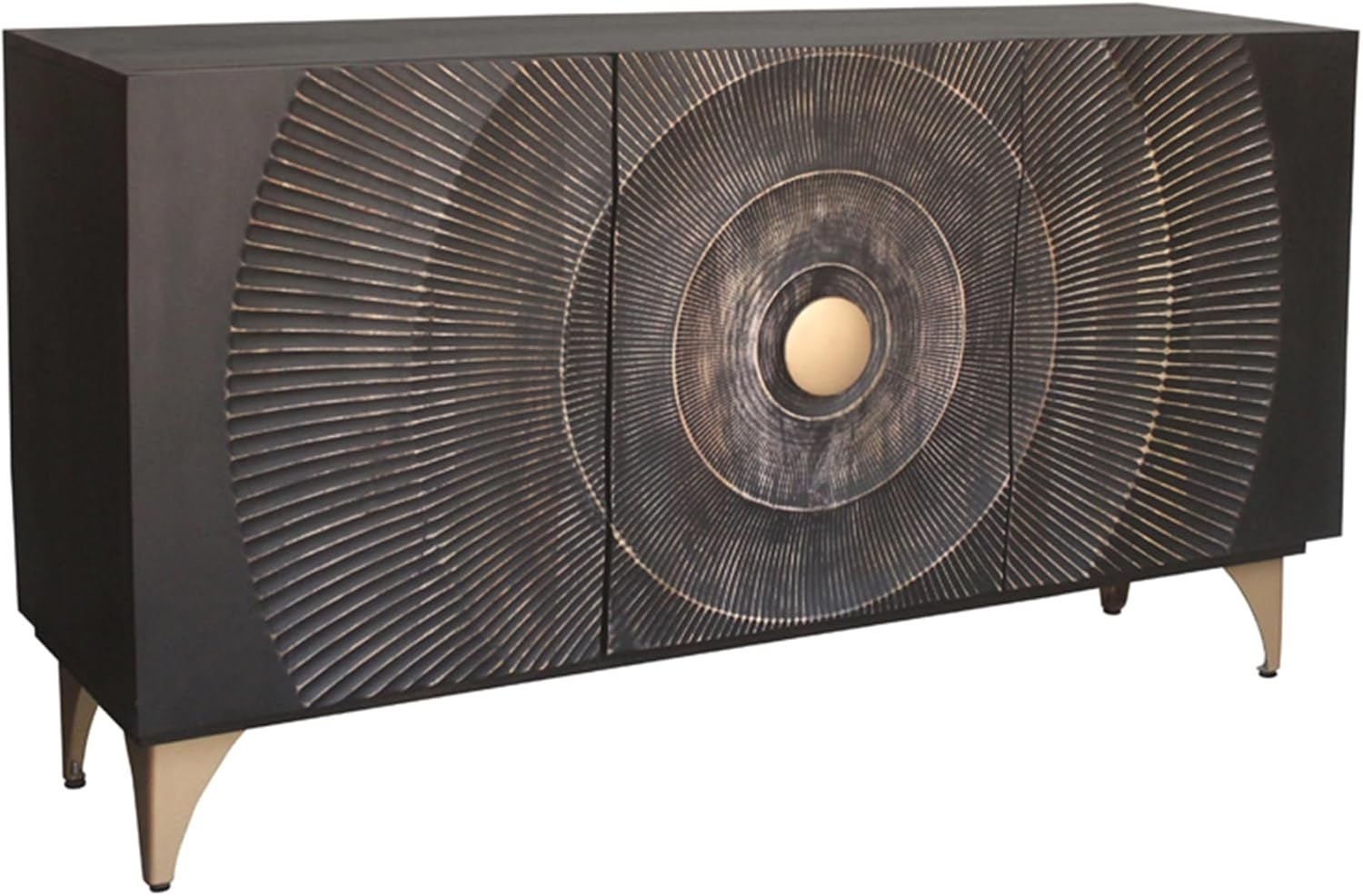 riess-ambiente Sideboard GOLDEN SUNSET 140cm schwarz / gold - 3D Schnitzereien, Mangoholz (Einzelartikel, 1 St), handgefertigte Kommode mit Metallbeinen - ideal für Wohnzimmer & Flur Bild 1
