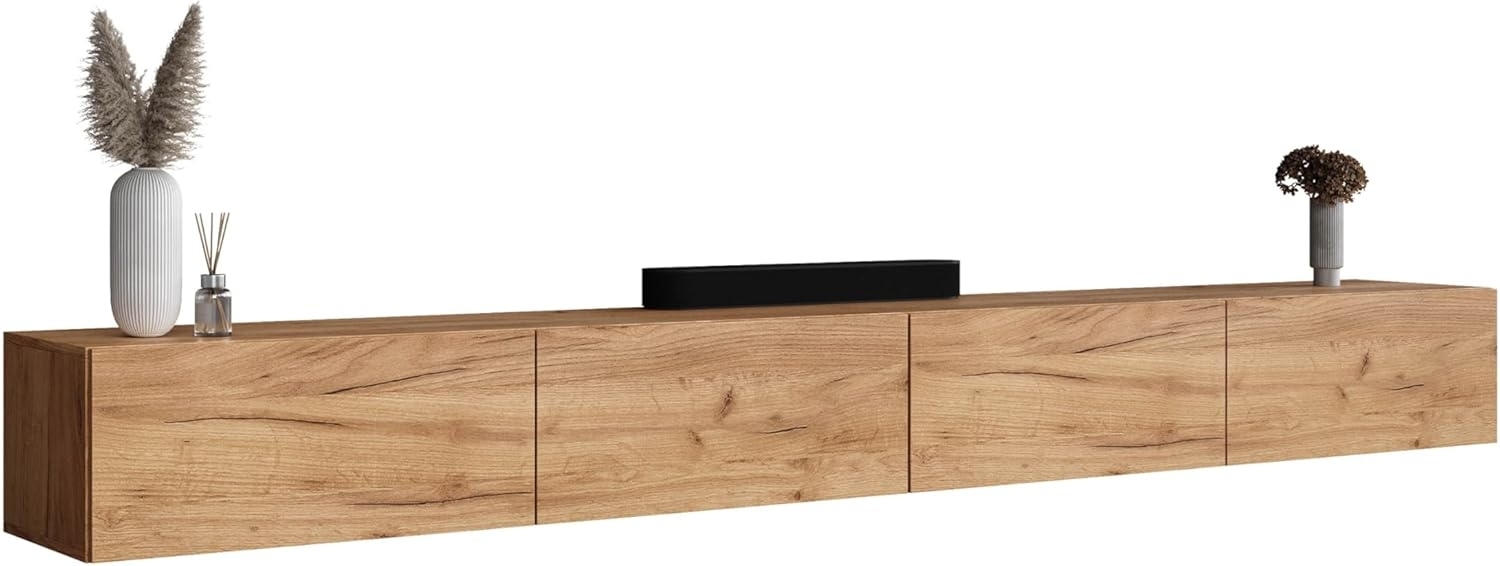 Planetmöbel TV Board 280 cm Gold Eiche, TV Schrank mit 4 Klappen als Stauraum, Lowboard hängend oder stehend, Sideboard Wohnzimmer Bild 1