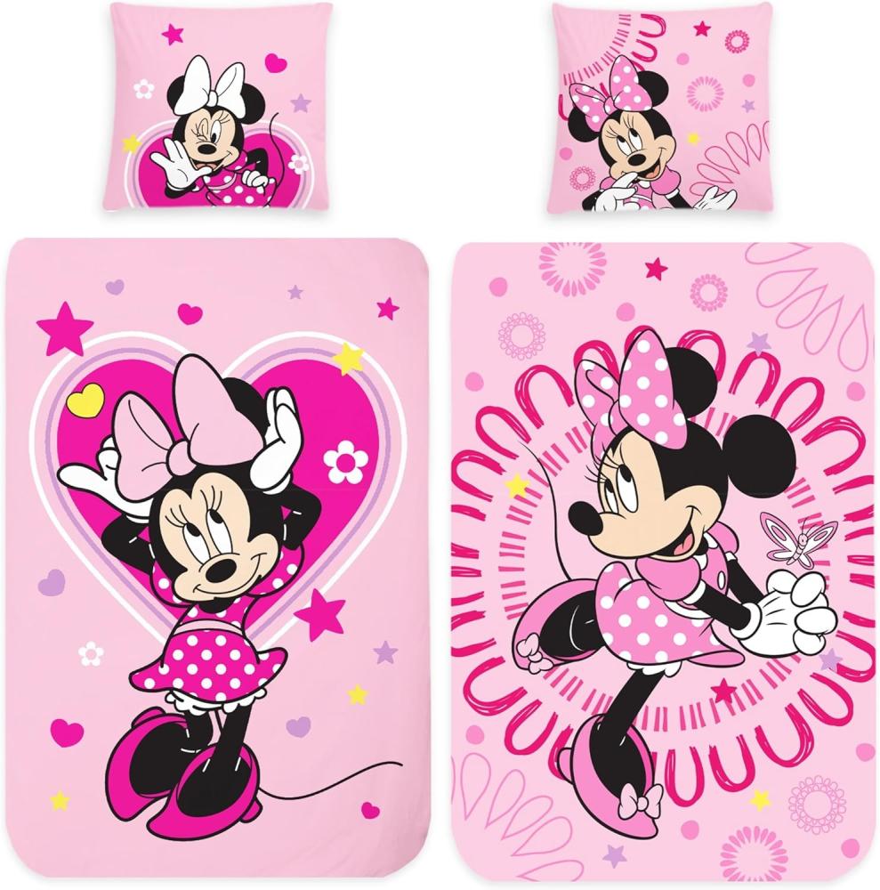 BERONAGE Kinderbettwäsche Minnie Mouse Sweet Pink Bettwäsche Biber / Flanell, 100% Baumwolle, 2 teilig, 135x200 + 80x80 cm Bild 1