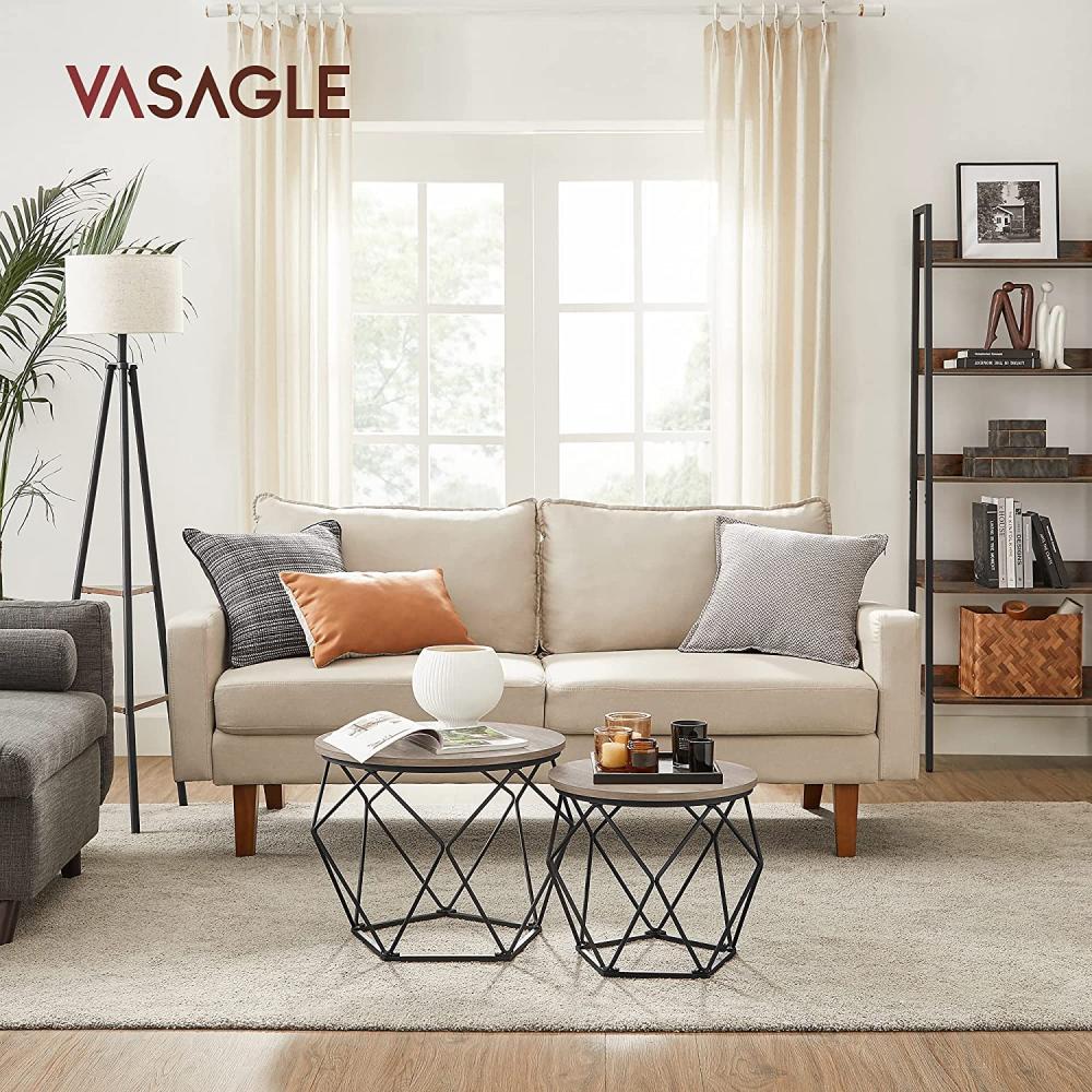 VASAGLE Couchtische, 2er Set, Beistelltische mit Korbfunktion, Satztisch, geometrisch, dekorativ, robust, Stahlrahmen, für Wohnzimmer, Schlafzimmer, Greige-schwarz Bild 1