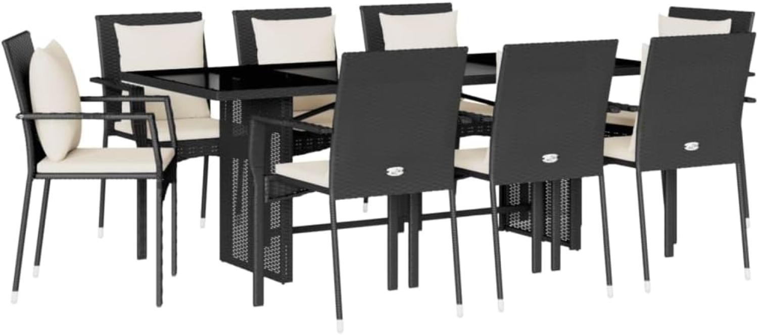 9-tlg. Garten-Essgruppe mit Kissen Schwarz Poly Rattan Bild 1