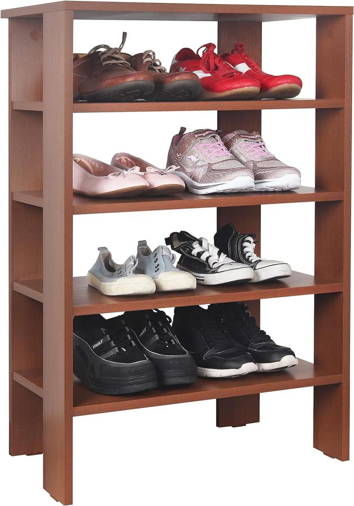 RICOO Schuhregal schmal und hoch 88x60x32cm Standregal Pressholz Eiche Dunkelbraun Rustikal WM040-ER, Schuhständer mit 4 Ebenen, Schuhschrank offen, Schuhablagen Flur Shoe Rack, Schuhablage klein Bild 1