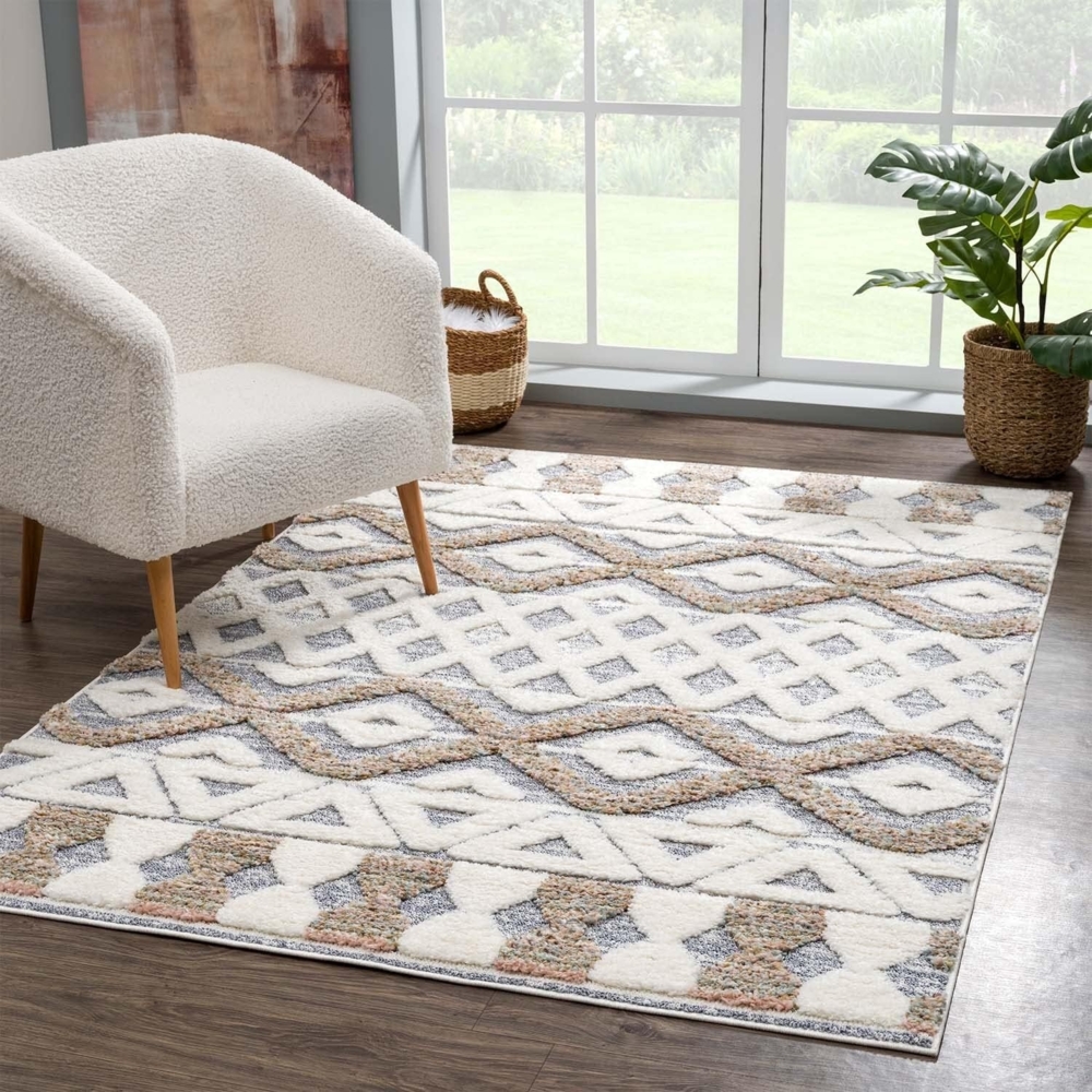 Carpet City Hochflor-Teppich Focus 3050, rechteckig, Höhe: 20 mm, Boho-Teppich, besonders weich, 3D-Effekt, Rauten Design Bild 1