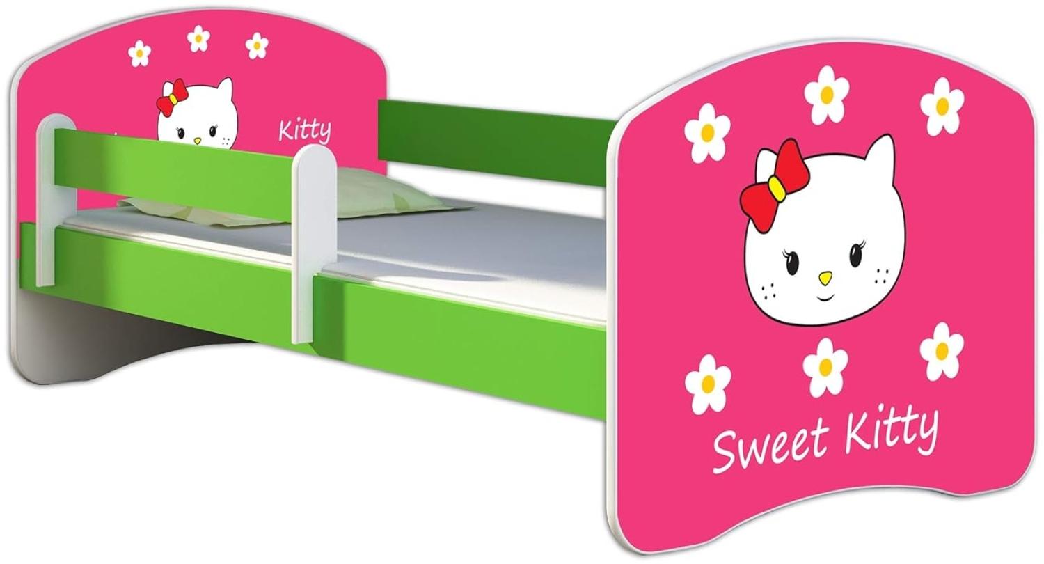 ACMA Kinderbett Jugendbett mit Einer Schublade und Matratze Grün mit Rausfallschutz Lattenrost II 140x70 160x80 180x80 (16 Sweet Kitty 2, 140x70) Bild 1