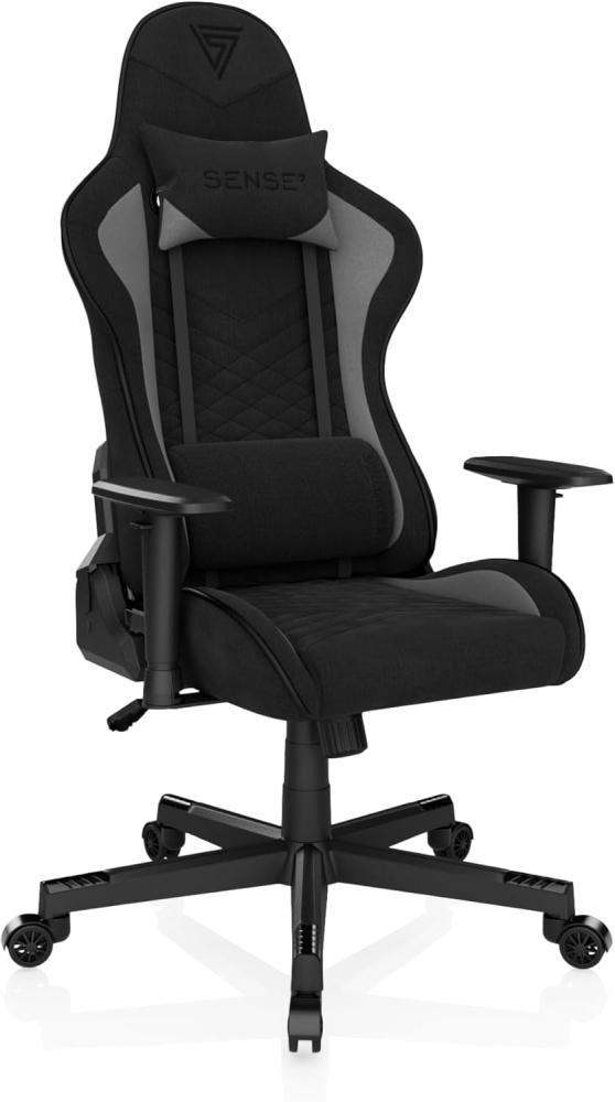 SENSE7 Gaming Stoff Spellcaster Bürostuhl Zocker Gamer Ergonomischer Stuhl Armlehne Einteiliger Stahlrahmen Einstellbarer Neigungswinkel Schwarz-Grau, 43-52 x 69,5 x 57 Bild 1