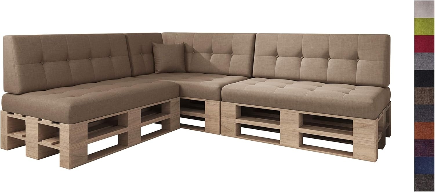 sunnypillow Palettenkissen Kaltschaum Palettenauflage Palettenpolster Palettensofa Sitzkissen Rückenlehne gesteppt 8er Set Sand Bild 1