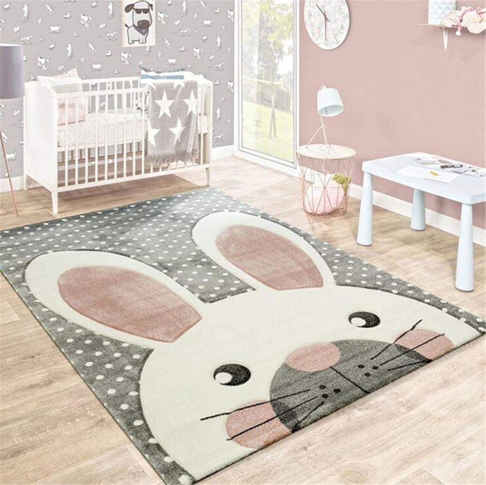 Teppiche Kinderzimmer Babymatte Groß Kinderteppiche Flauschige Schutzmatten Waschbare Matten Kindermatte fürs Babyzimmer Kleinkinderzimmer (Graues gepunktetes Kaninchen,120 * 160cm) Bild 1