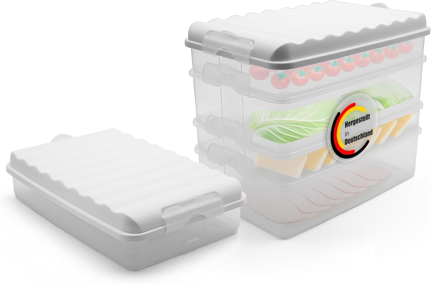 BigDean 5 Stück Aufschnittboxen für Kühlschrank Größe 3x L + 2x XL– Aufbewahrung von Wurst, Käse u.v.m. – stapelbare Aufschnittdosen Made in Germany Bild 1
