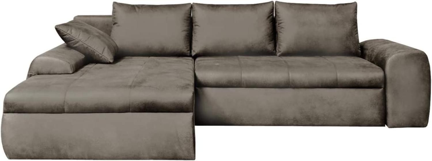 lifestyle4living Ecksofa mit Schlaffunktion und Bettkasten in Hell-Grau | Gemütliches Mikrofaser L-Sofa im Vintage-Look mit Stauraum inkl. 4 Rückenkissen Bild 1