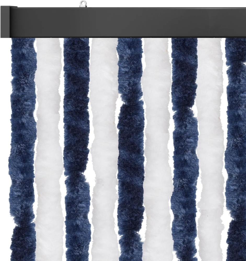 Flauschvorhang 56x185 Unistreifen dunkelblau - weiß Bild 1