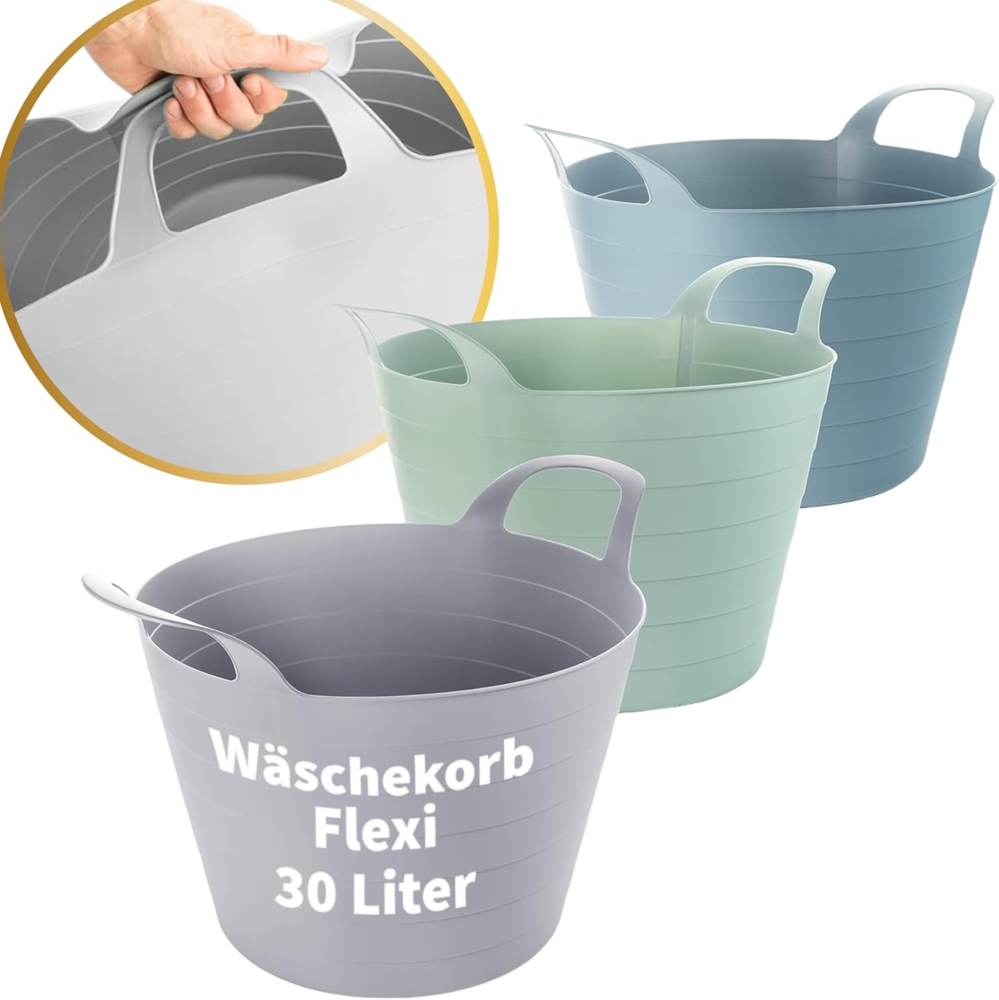 Centi Wäschekorb Wäschewanne Flexi, Wäschekorb Plastik Rund mit Griffen (Set, 3 St, H 34 cm, Ø 40 cm oben, Ø 31 cm unten 30 L), Praktisch und stilvoll wasserdicht Wäschewanne Bild 1