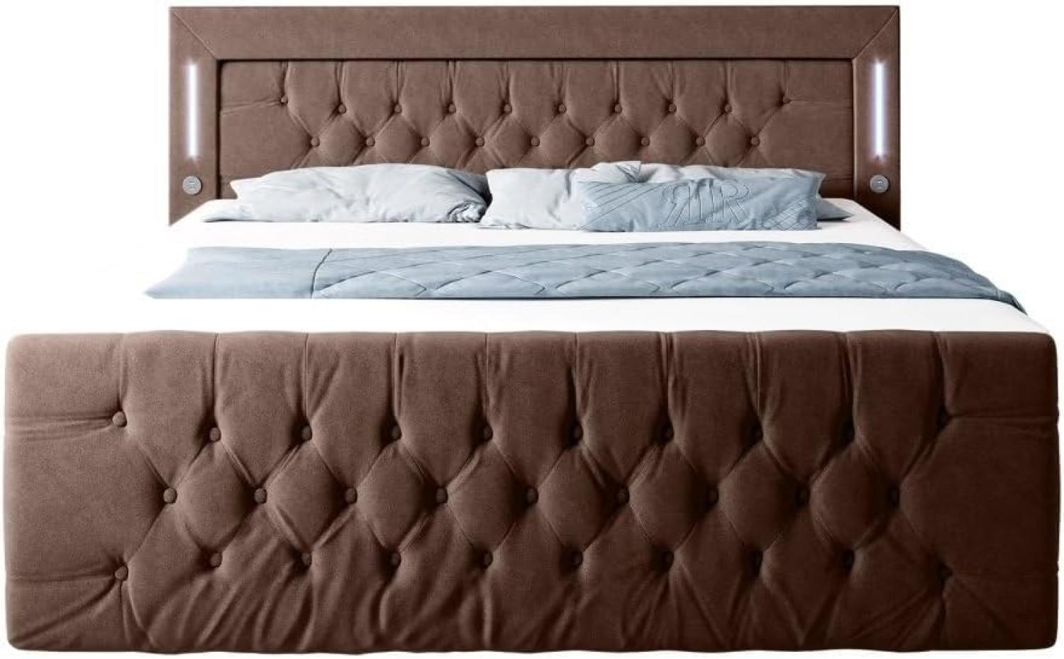 Boxspringbett Queen mit LED, USB und Stauraum 160x200 Braun H4 Bild 1