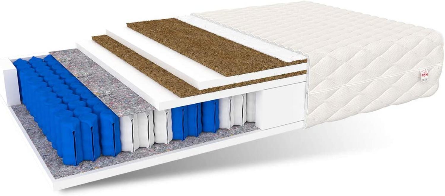 FDM Matratze CRETE 180x200 Hochwertige 7-Zonen Taschenfederkernmatratze 27cm Höhe Härtegrad H5/H3 Öko-Tex 2x Kokoseinlage Federkern Premium Matratzenbezug Bild 1