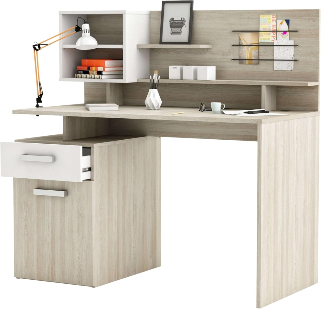 Demeyere Single-Unit Schreibtisch + 1 Top Abschnitt Malicia, Holz, Shannon Eiche/Pearl Weiß Bild 1