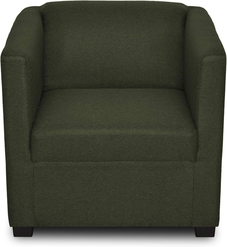 DOMO. collection Bob Sessel, retro Sessel mit Armlehnen und Federkern, 73 x 75 x 69 cm, kleiner Polstersessel Cocktail Loungesessel in Flachgewebe grün Bild 1