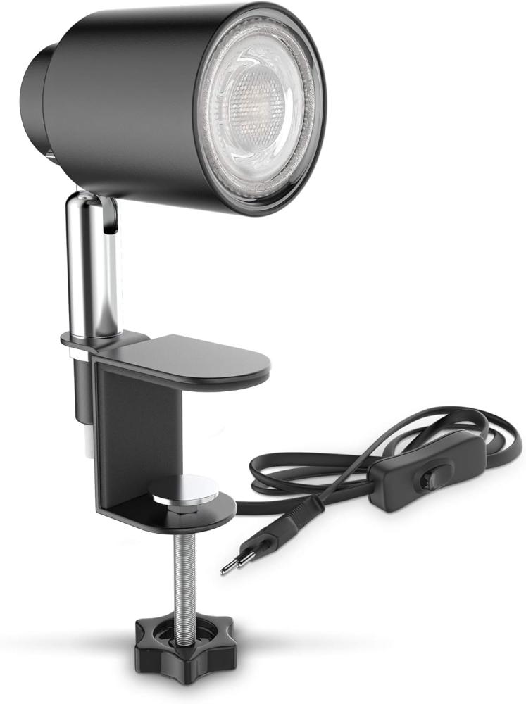 B.K.Licht Tischleuchte LED Klemmleuchte inkl. 5W GU10 Schwarz-Matt - BKL1353, LED wechselbar, Warmweiß, Schwenkbar Neigbar Kippschalter Metall Nachttischlampe Bild 1